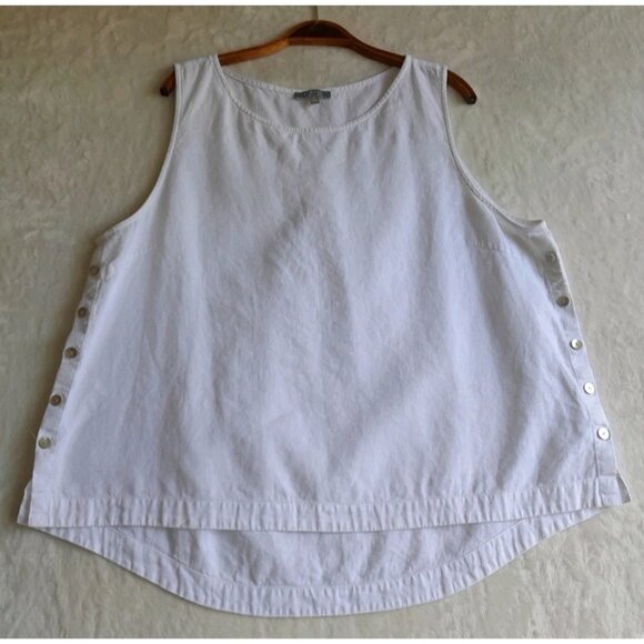 Habitat Size XL Linen Blend Coquette Minimalist Vacation Summer Blouse White - Picture 1 of 7
